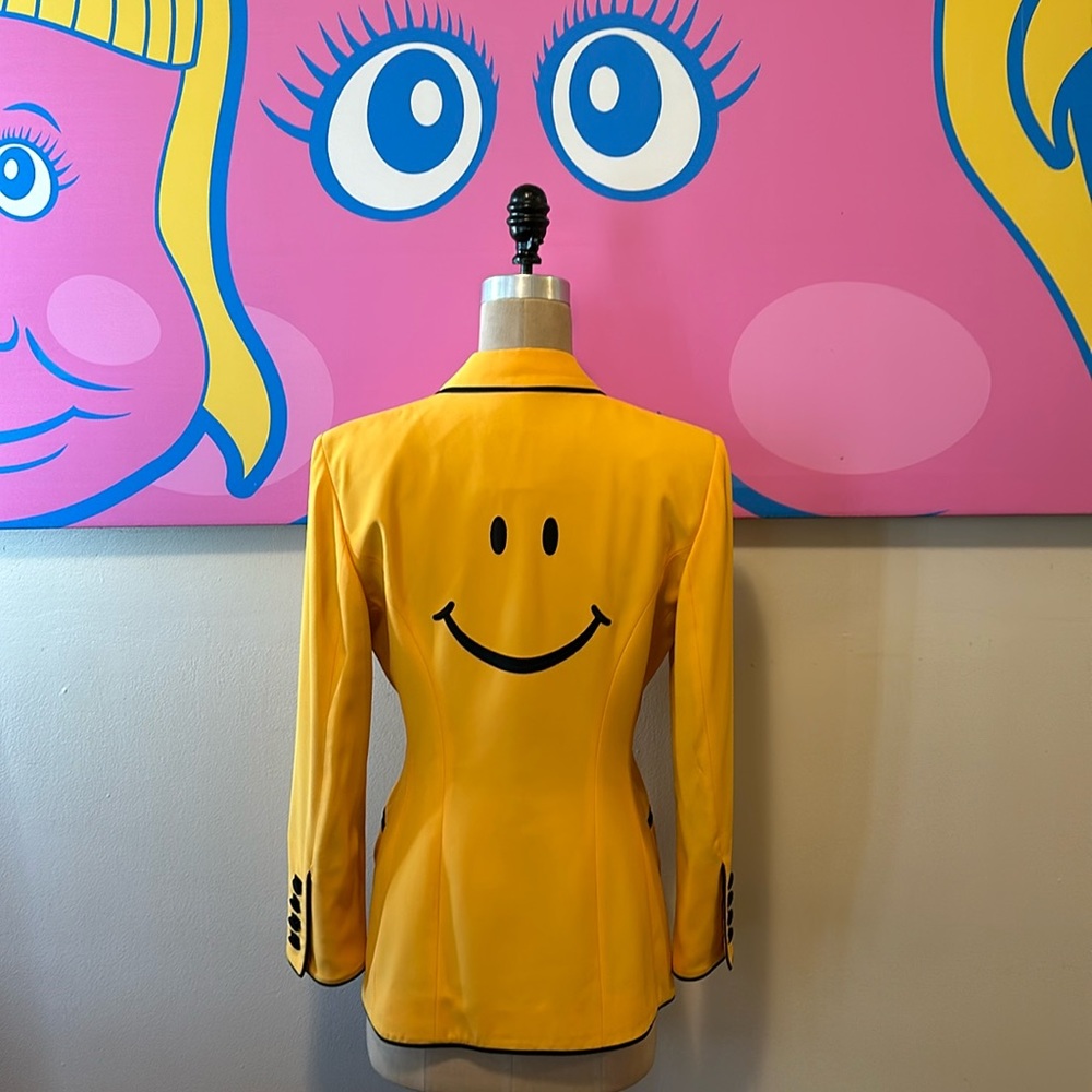 Moschino Couture Yellow Black Smiley Face Jacket Blazer Vintage